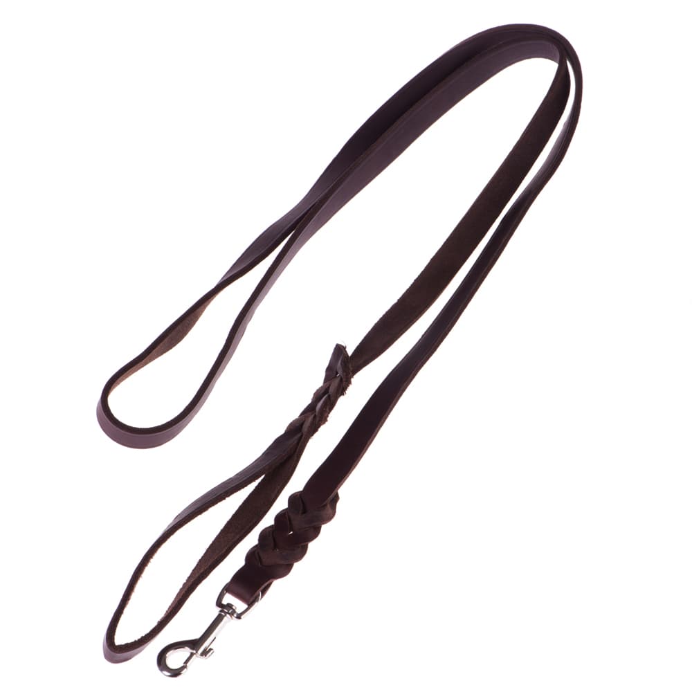 Heim Lederleine mit eingeflochtenem Haken, braun - 200 cm lang / 18 mm breit